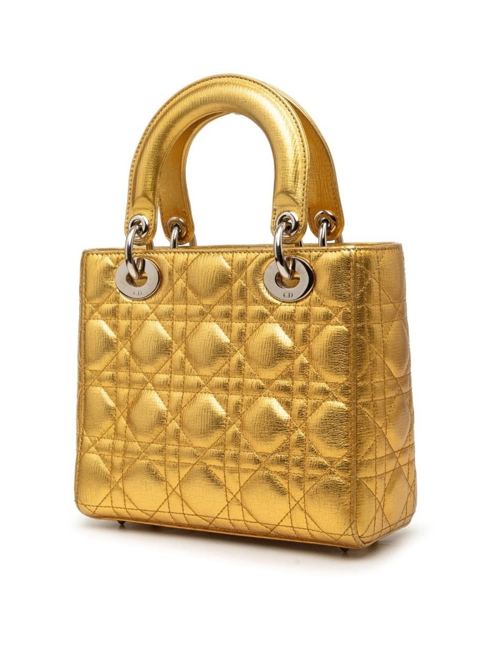 Lady dior small metallic grained calfskin cannage